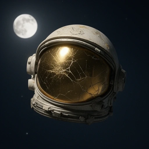 Cracked space helmet floating in the void